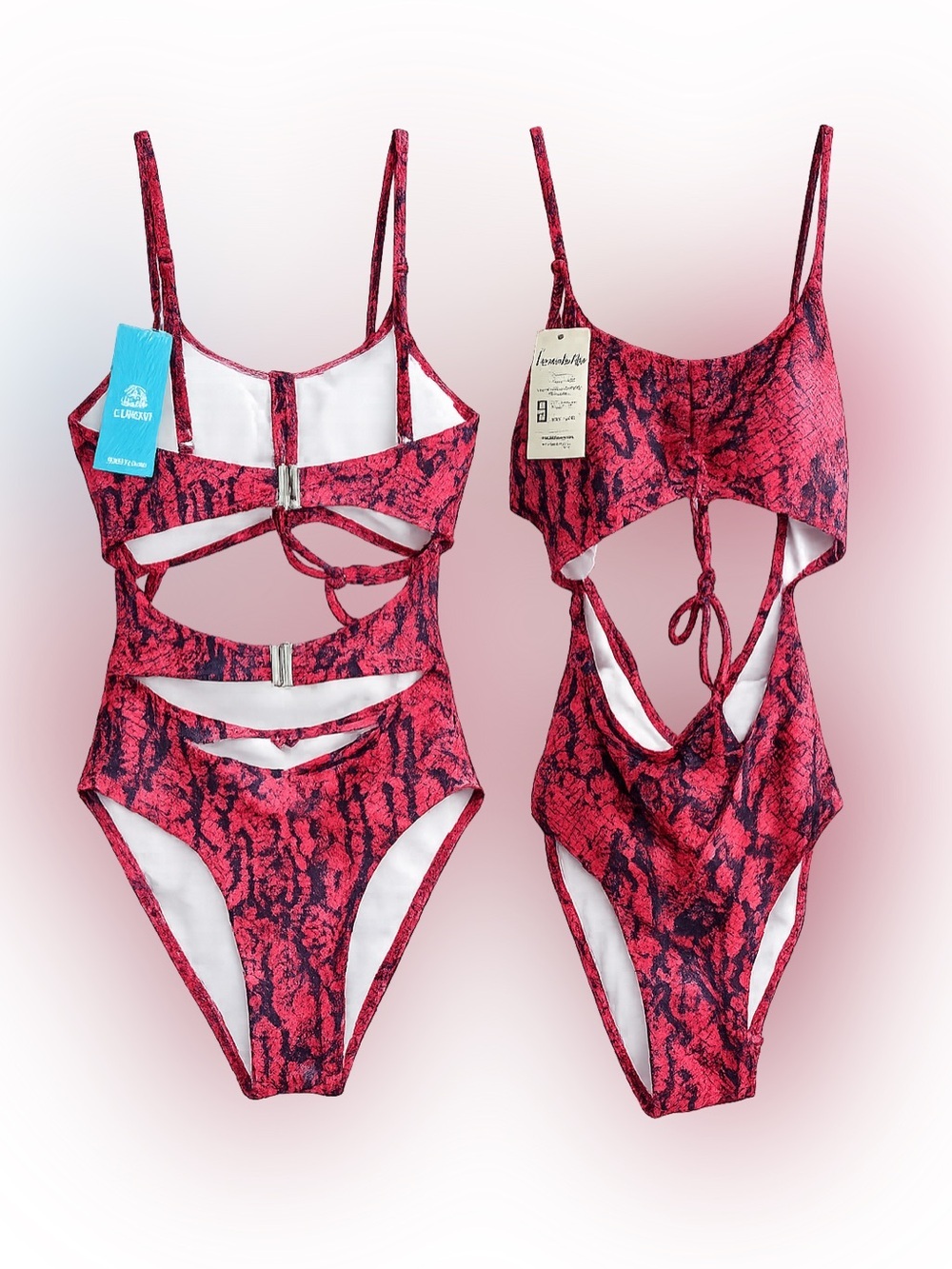 CUPSHE Red & Black Snakeskin Cutout One-Piece Swimsuit – Size M – NWT
